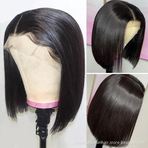 Cheap Straight Raw Brazilian Virgin Human Hair Short Bob Wig Style Yeswigs HD Transparent Full Lace Front Wig For Black Women
